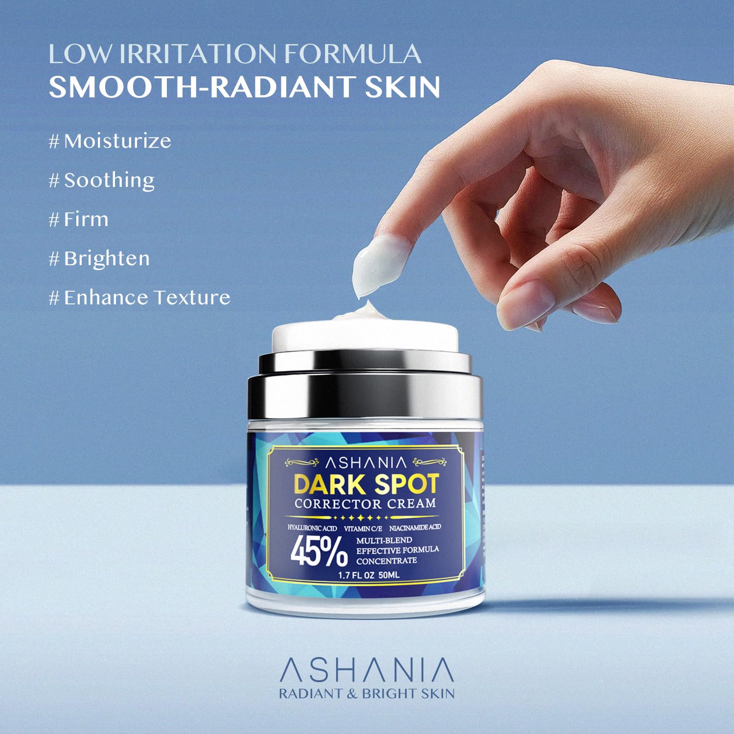 Ashania serum texture closeup highlights lightweight, daily-use formula.
