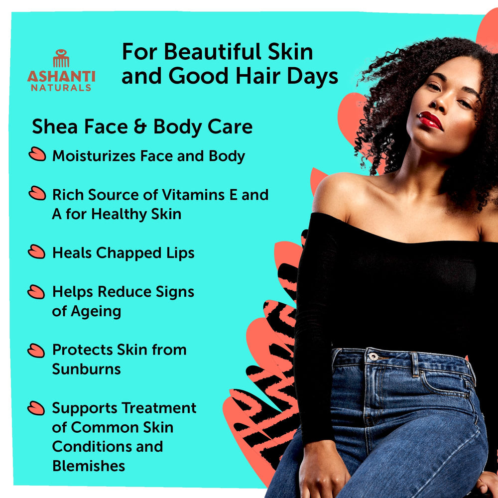 Ashanti Naturals 15oz white shea butter showcases nourishing face, body, and hair care.
