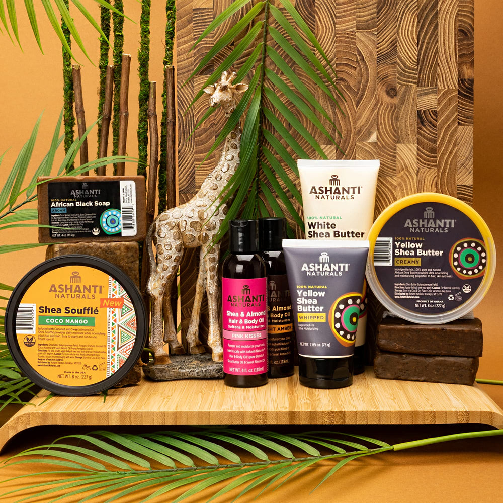 Ashanti Naturals no additives claim with pure shea butter.