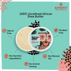 Ashanti Naturals raw shea butter texture highlights rich, unrefined consistency.