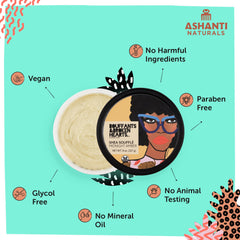 Ashanti Naturals whipped shea butter close-up showing creamy texture and soothing aroma.