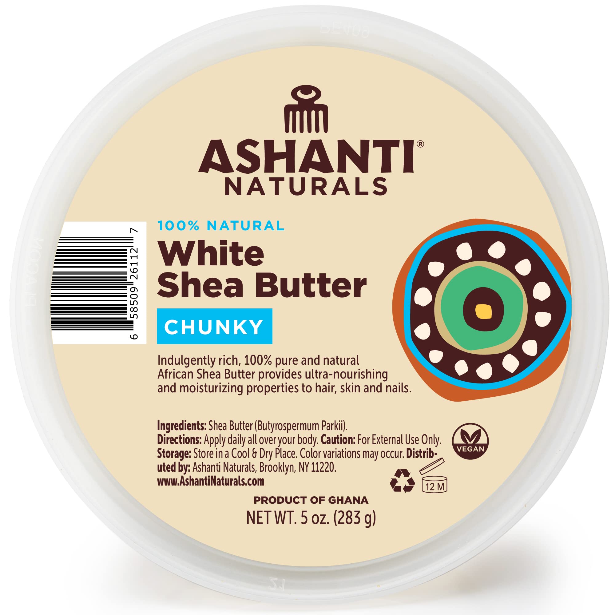 Ashanti Naturals white chunky raw shea butter 5oz for skin and hair moisture.