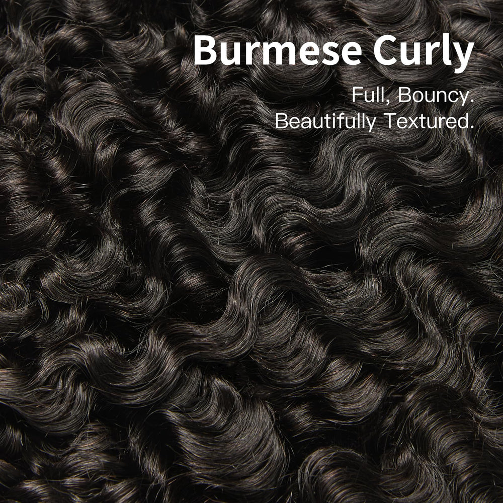 ASHINE Burmese curly bundles raw hair closeup reveals intact cuticles and premium feel.