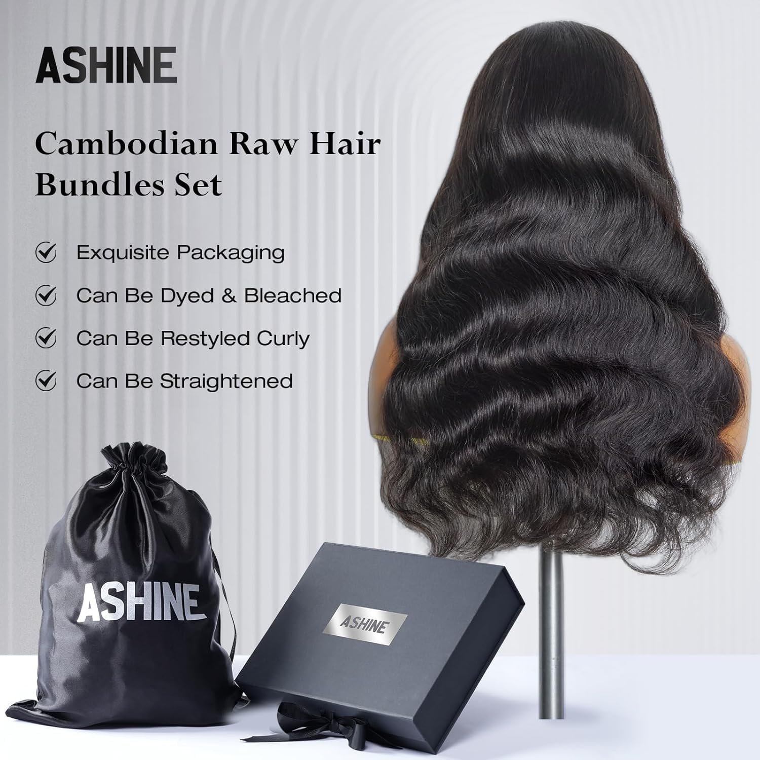 ASHINE Cambodian raw hair bundles dyed-ready for color experiments