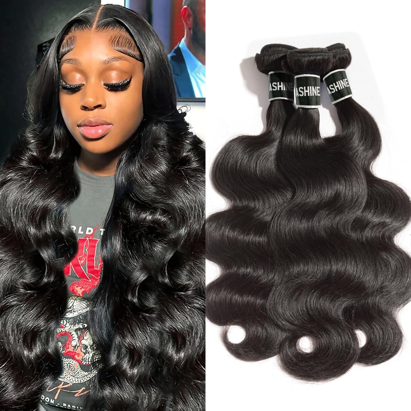 ASHINE Cambodian raw hair bundles pack shows natural shine and full body