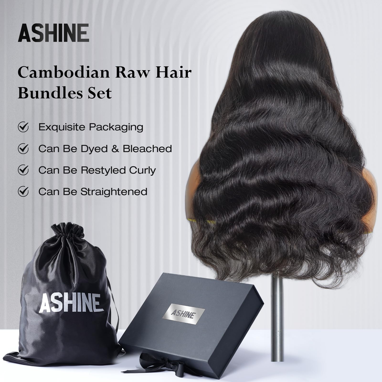 ASHINE dyed-bleached-ready bundles ready for color customization.