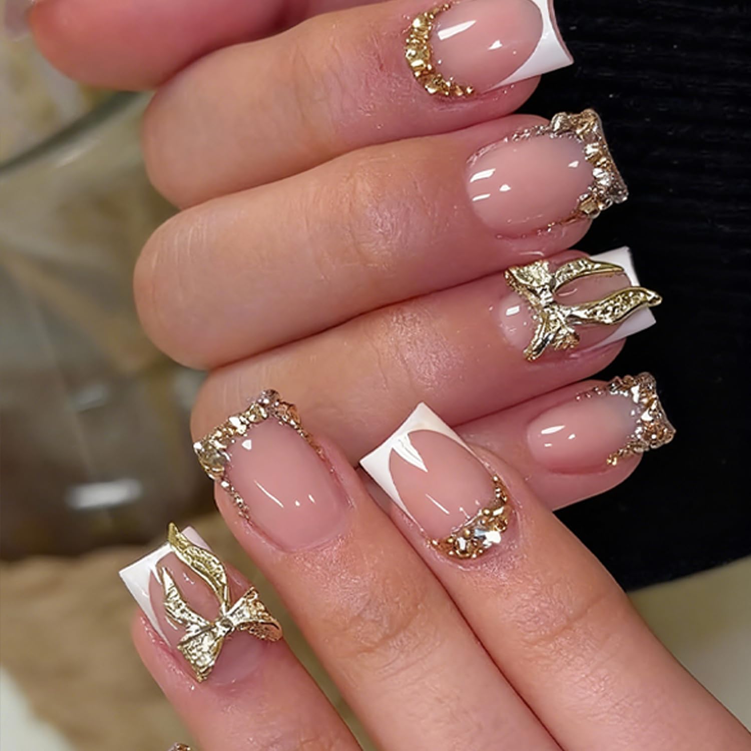 Ashowner 3D bow design nails add a delicate accent