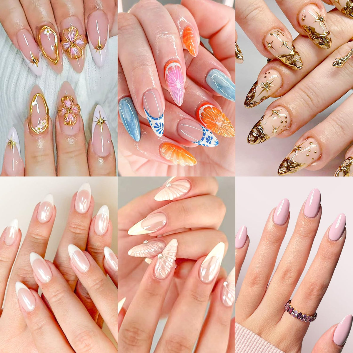 Ashowner 6-pack nails collection in almond shape for versatile looks