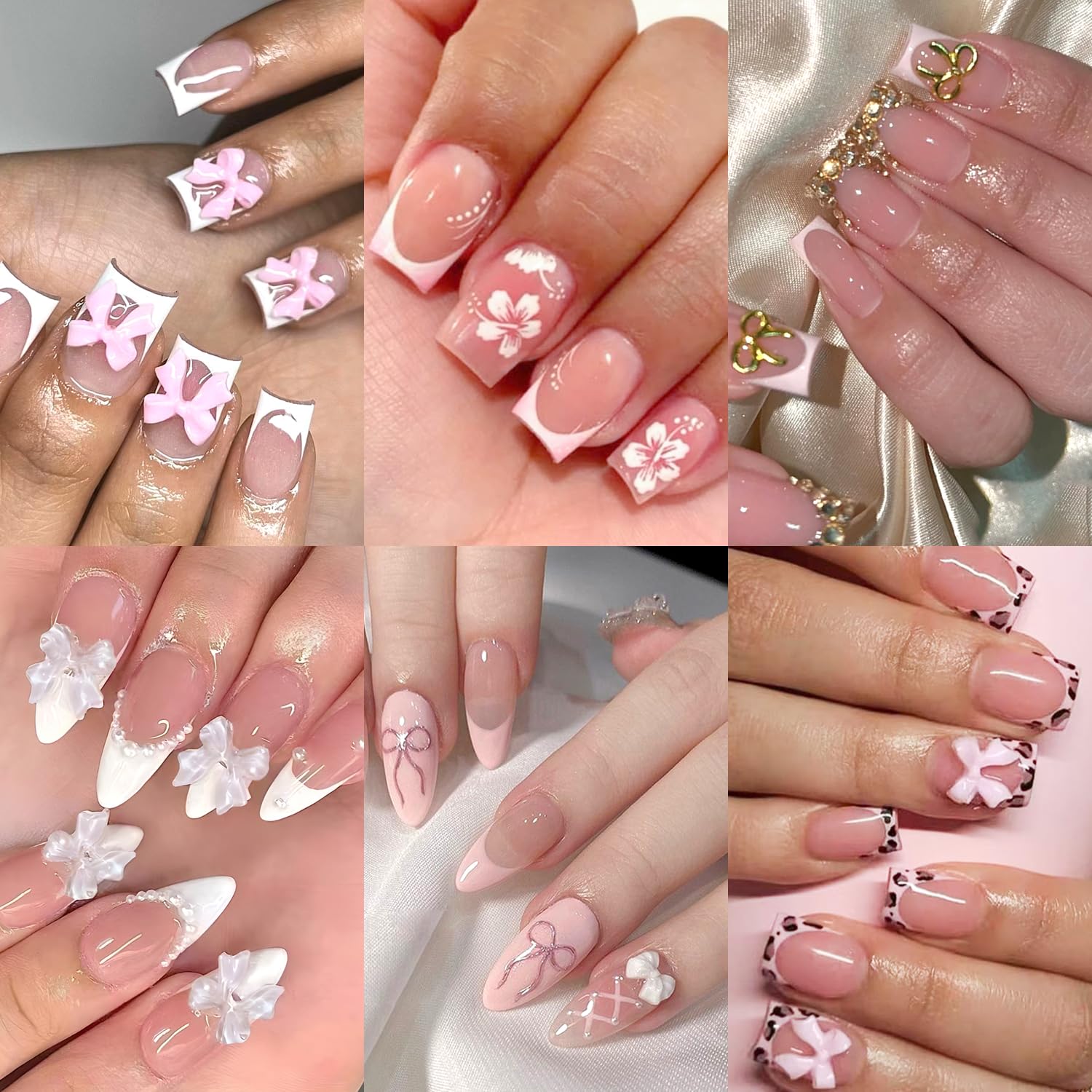 Ashowner Bow nails collection in six styles for chic, versatile looks.