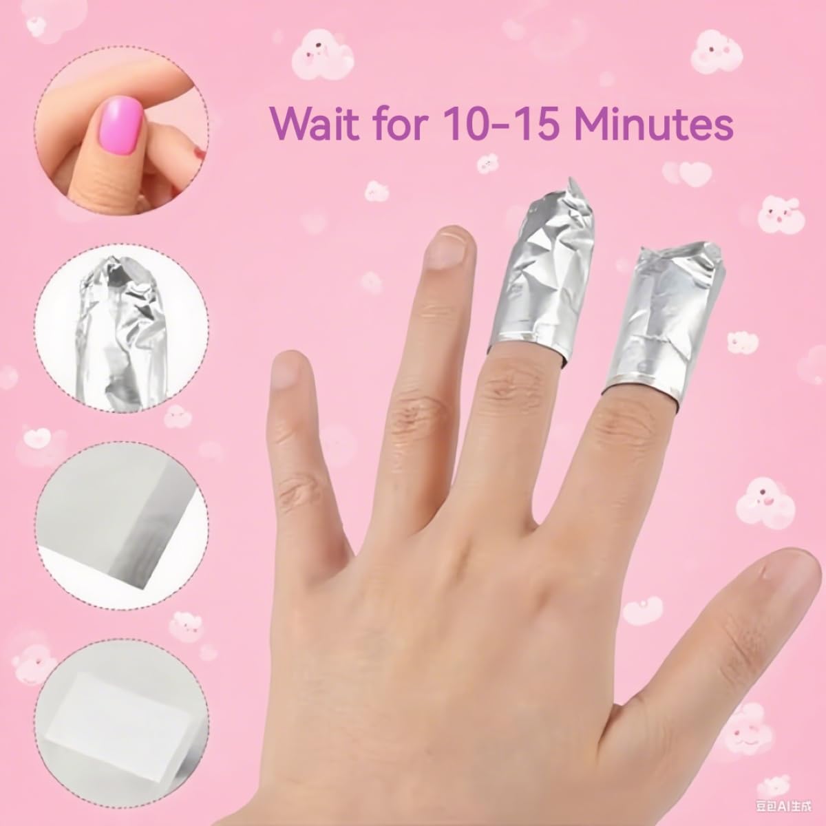 Askeli foil wrap on nail during removal ensures secure, mess-free coverage.