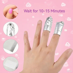 Askeli foil wrap on nail during removal ensures secure, mess-free coverage.