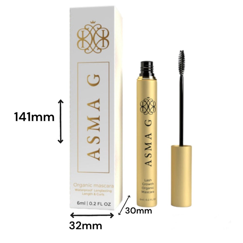 ASMA G Organic Mascara wand close-up showing nourishing botanicals