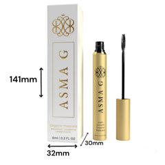 ASMA G Organic Mascara wand close-up showing nourishing botanicals