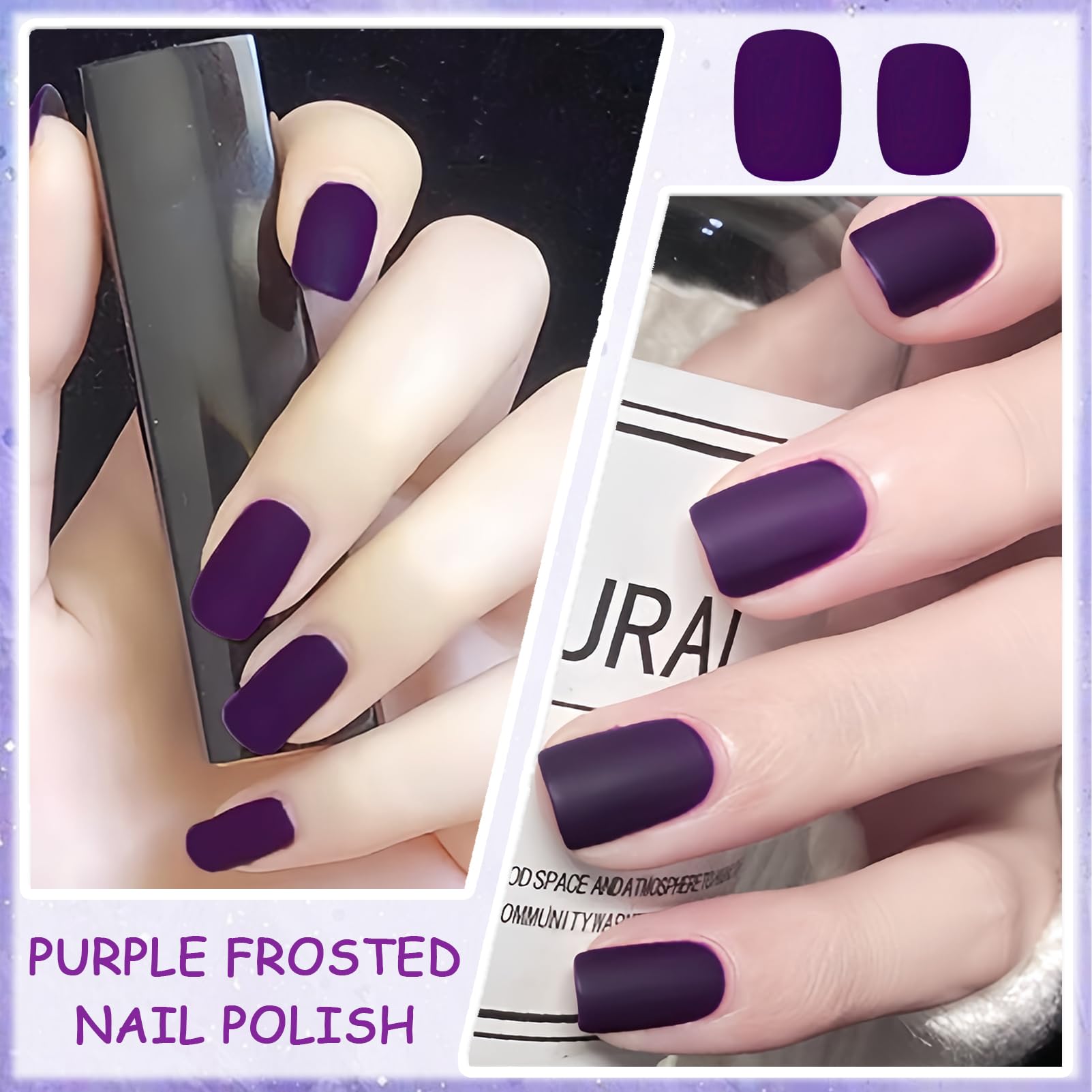 ASMAYSA Matte finish swatch reveals dark purple frost effect for chic nails.