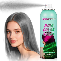 Asocrew GrayHair Spray bottle showing easy-to-wash temporary color effect.