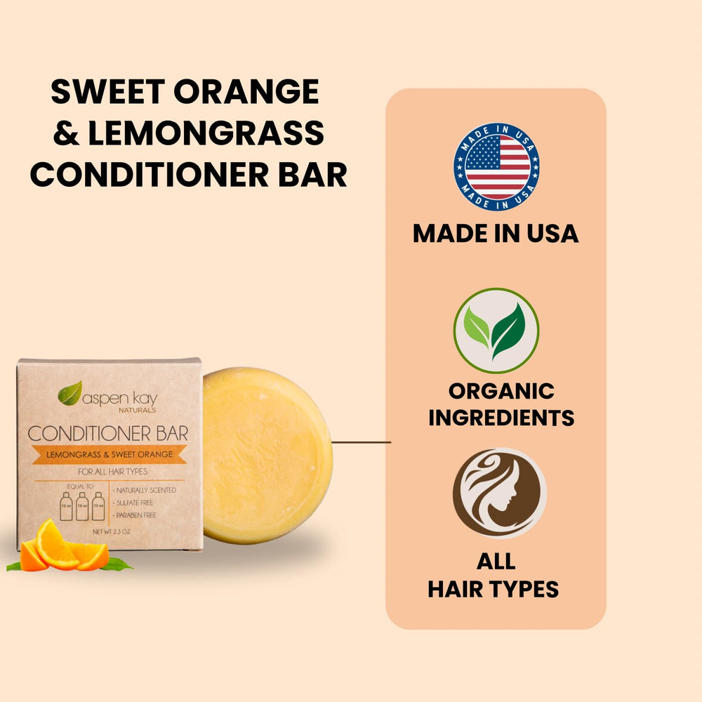 Close-up of Aspen Kay Naturals Lemongrass conditioner bar showing its compact form