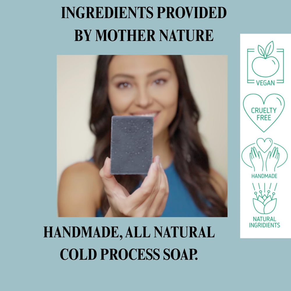 Cruelty-free vegan packaging for Aspen Kay Naturals Dead Sea Mud and Charcoal Soap