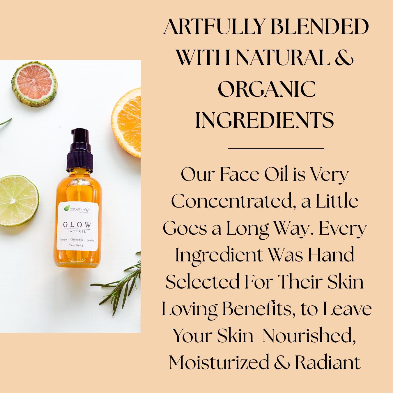 Aspen Kay Naturals Glow bottle with dropper close-up for precise application.