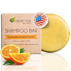 Aspen Kay Naturals Moroccan Argan Oil Shampoo Bar packaging shows eco-friendly design and sulfate-free formula.