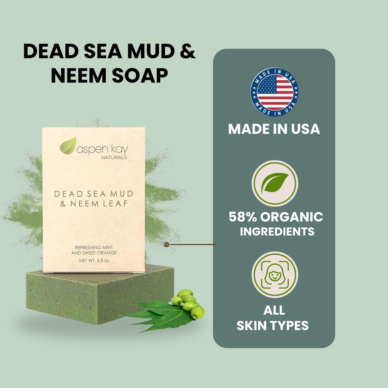 Aspen Kay Naturals Neem soap image – neem leaf infusion for gentle cleansing.