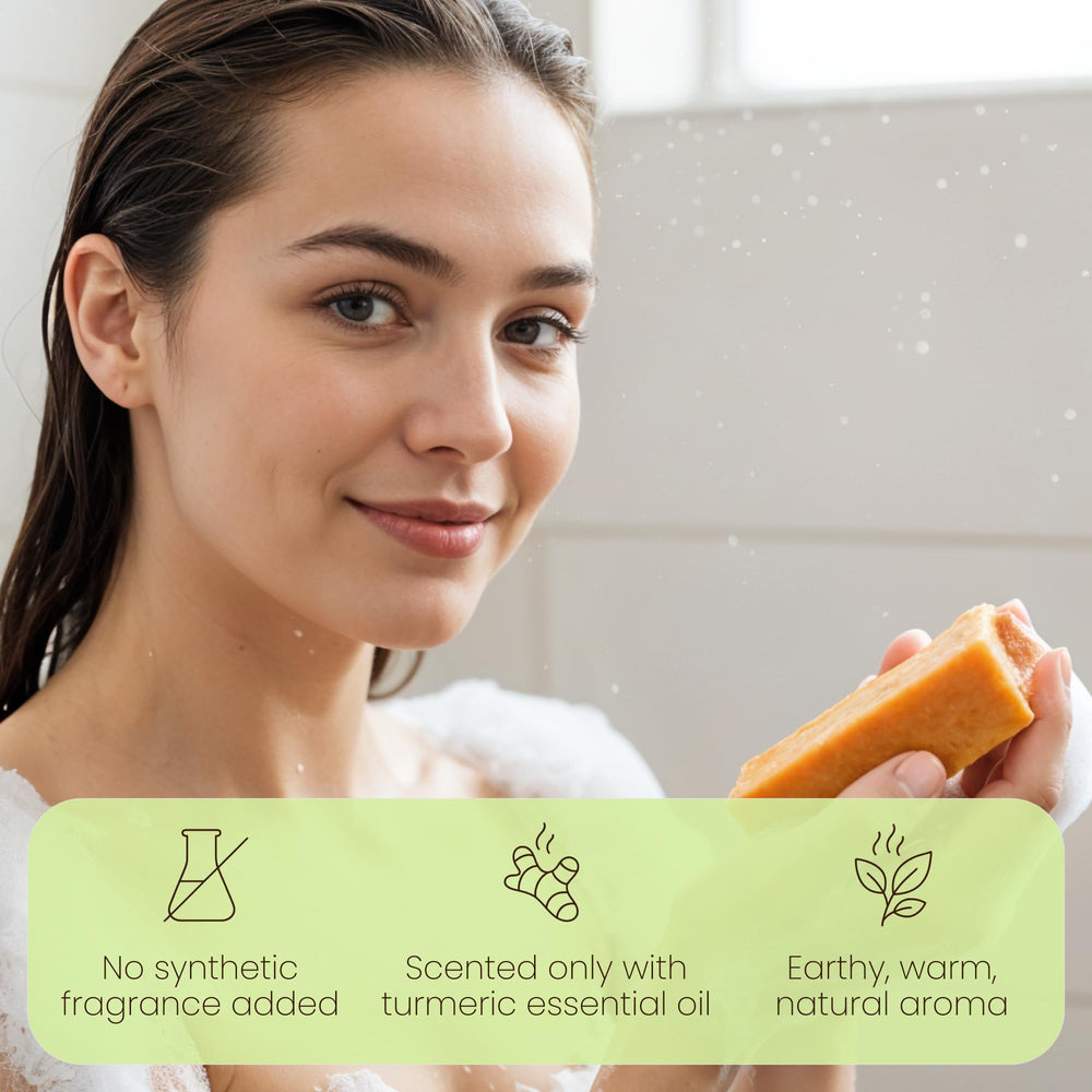 Aspen Kay Naturals turmeric soap creates creamy, rich foam for cleansing.