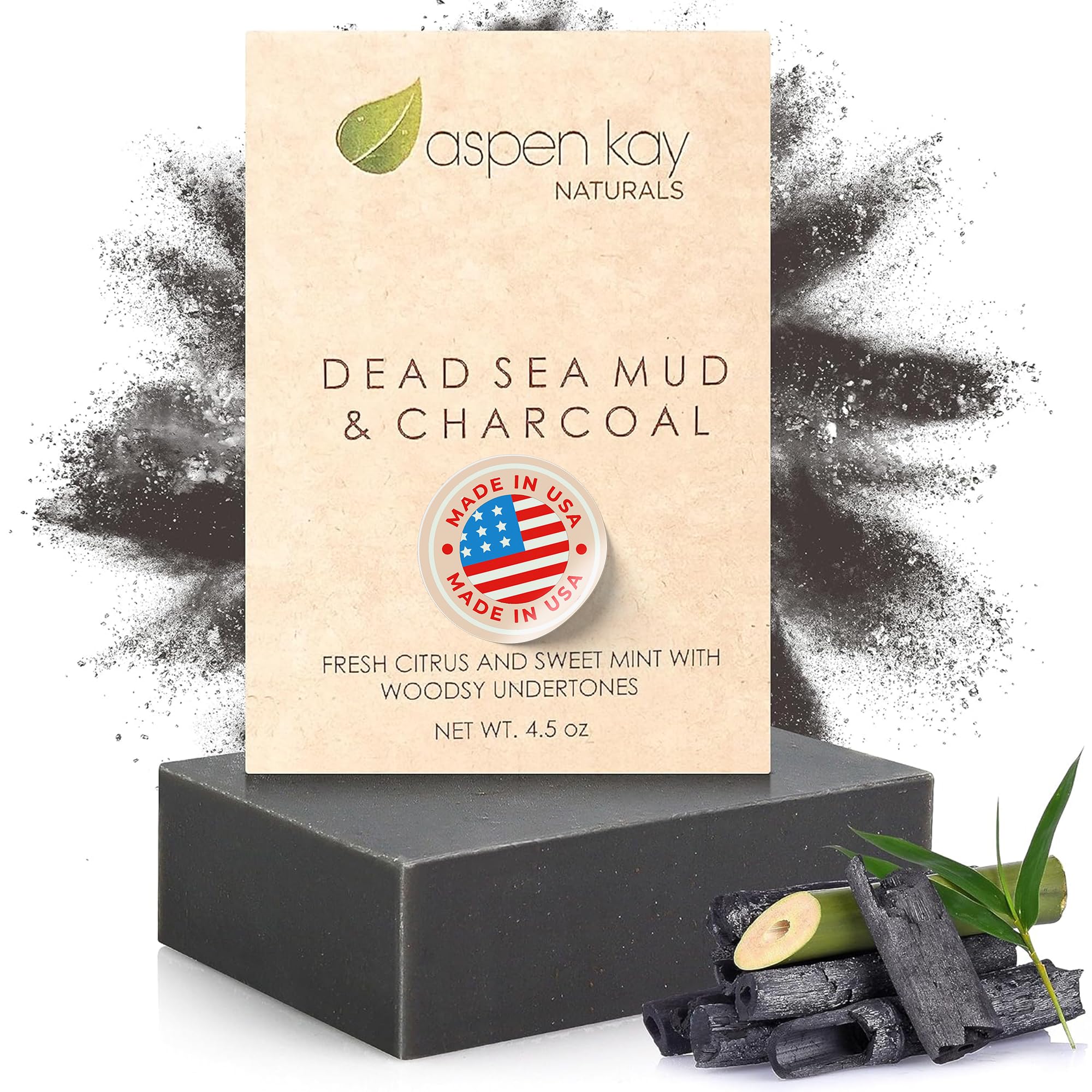 Aspen Kay Naturals Dead Sea Mud Soap bar delivers deep cleansing for all skin types.