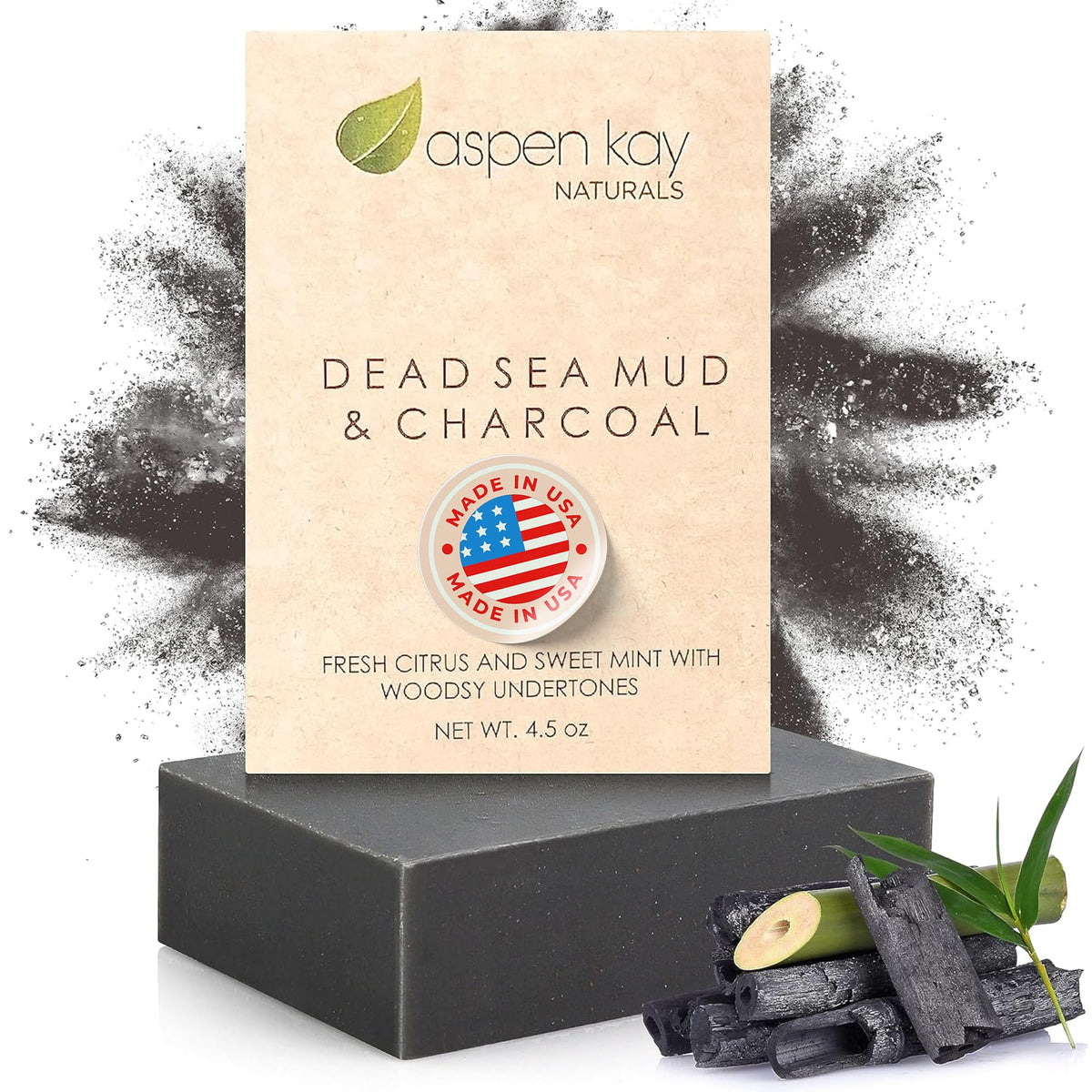 Aspen Kay Naturals Dead Sea Mud Soap bar delivers deep cleansing for all skin types.
