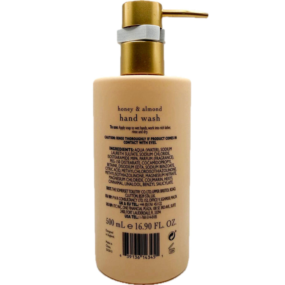 Asquith and Somerset honey and almond bottle with embossed bee design adds refined bathroom decor.