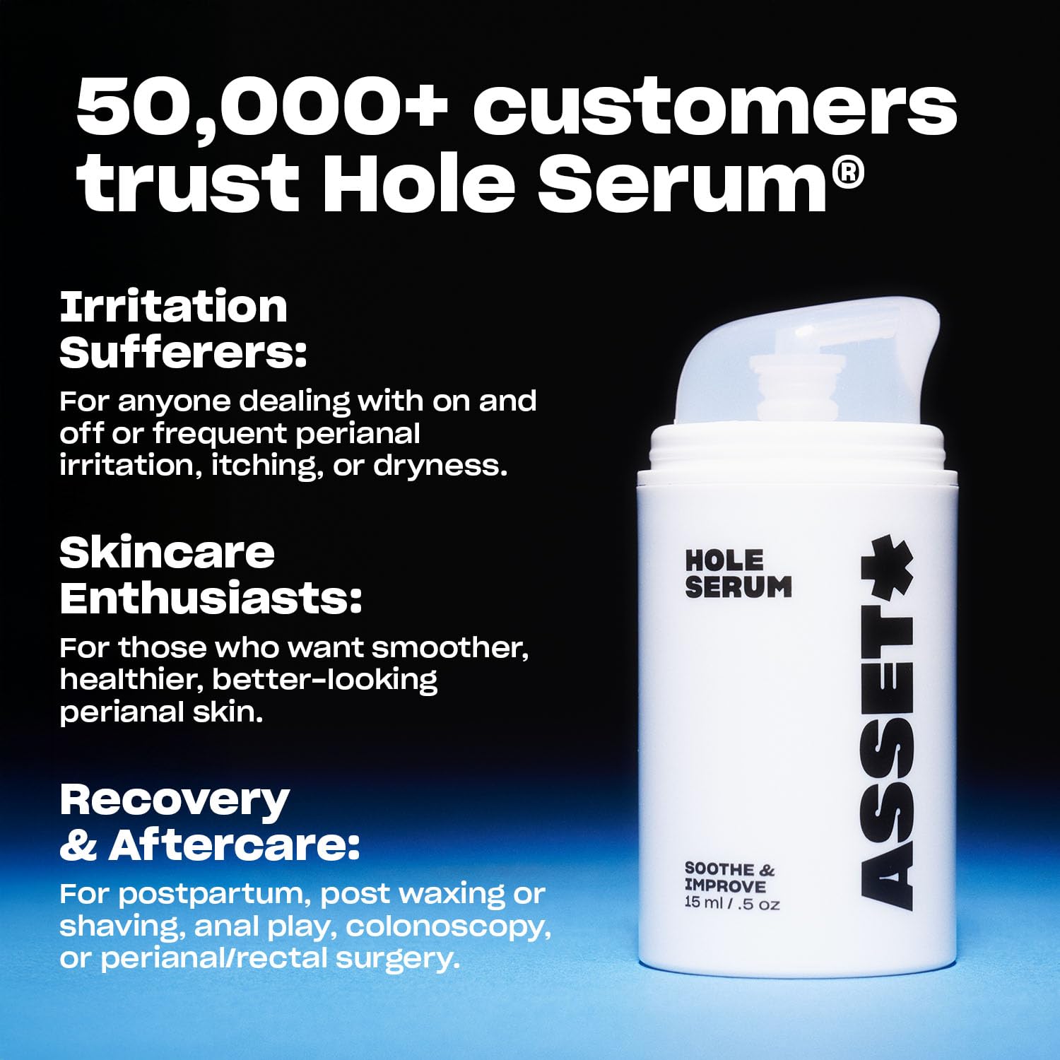 Asset Hole Serum antioxidant-rich formula nourishes perianal skin.