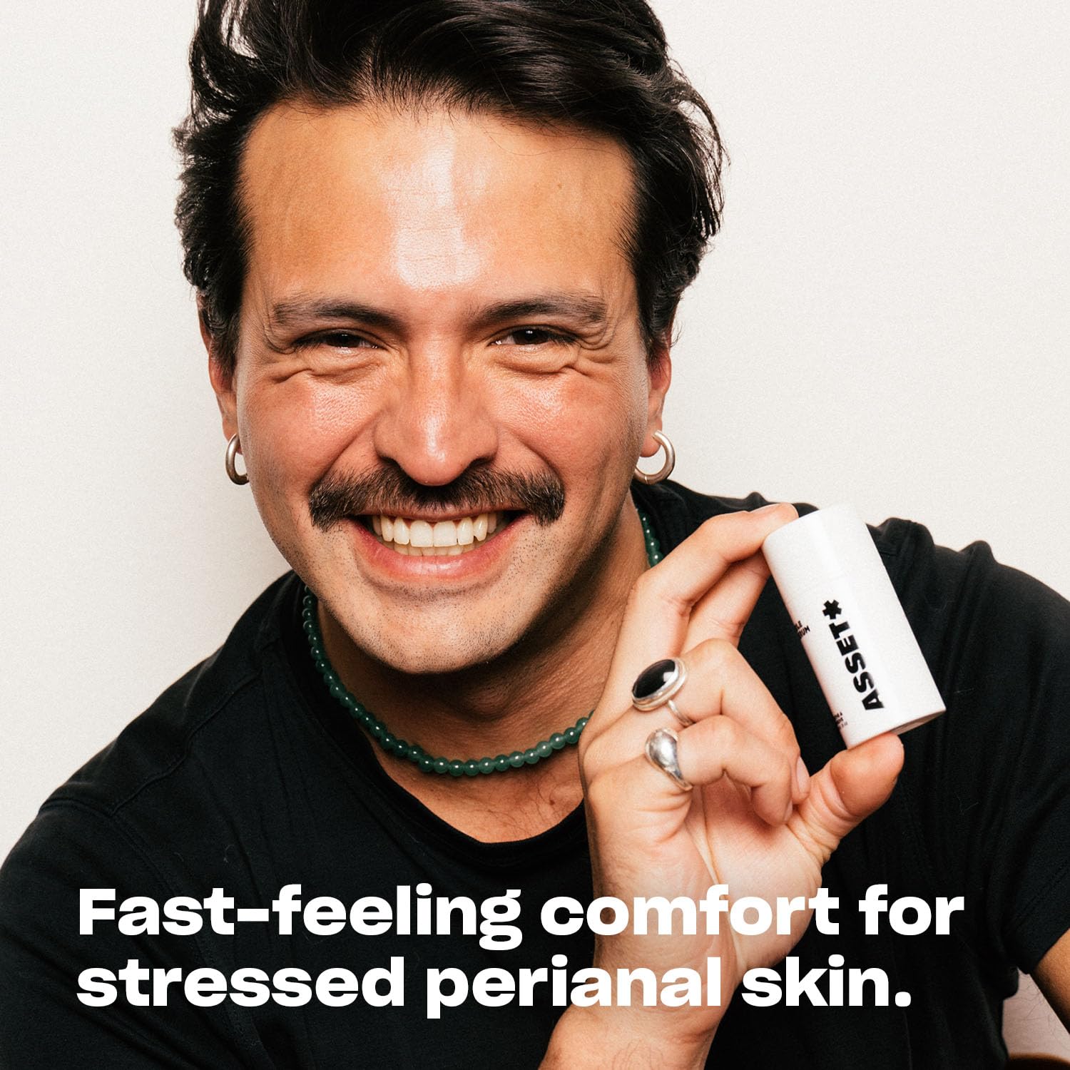 Asset Hole Serum application scene highlights lightweight, fragrance-free formula.