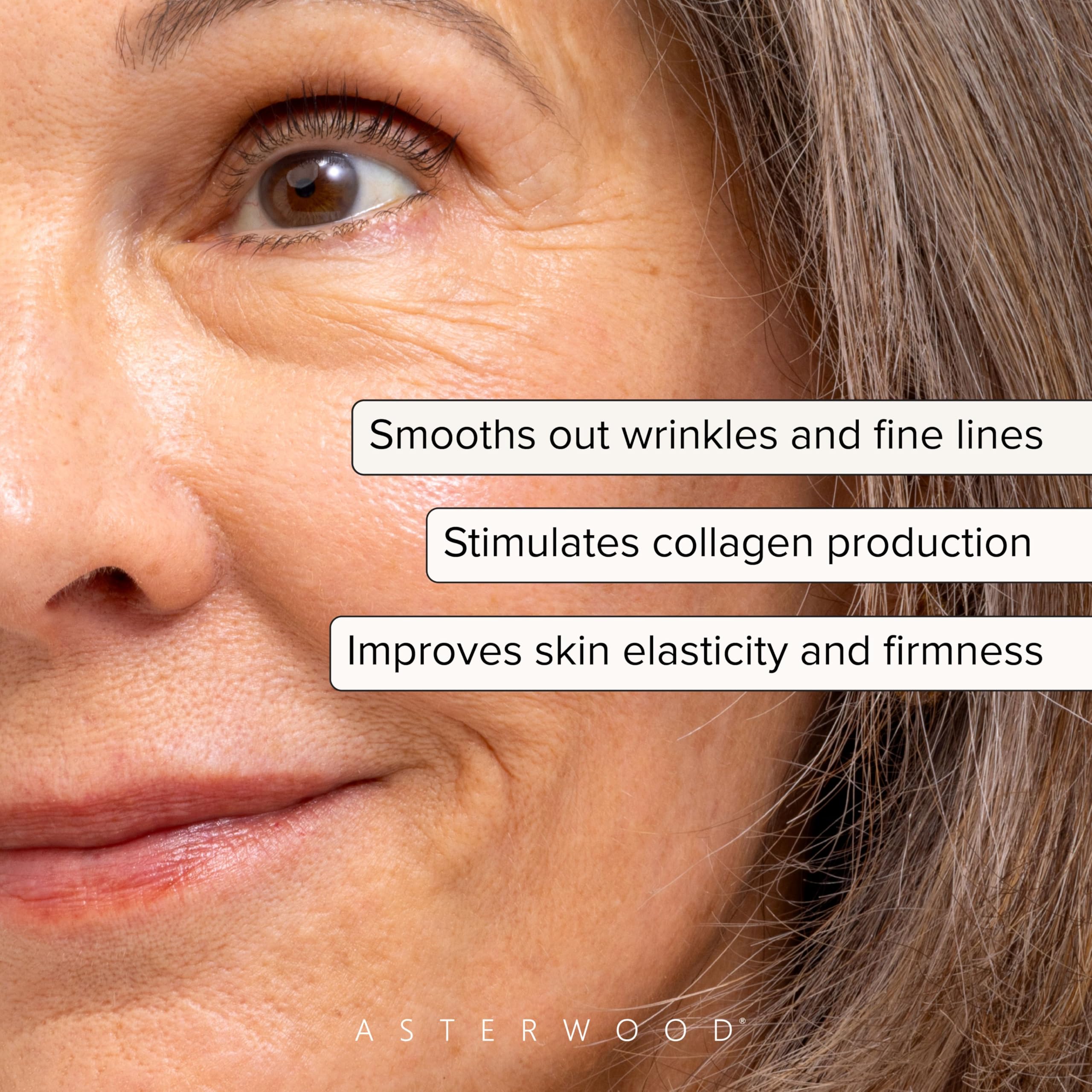 Asterwood Bakuchiol Serum dropper mid-pour emphasizing hydration for daily use