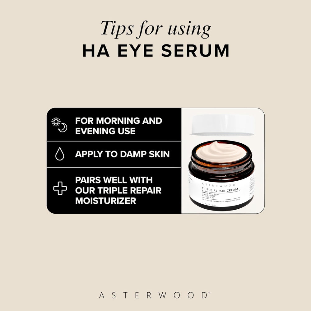 Asterwood eye serum on bathroom shelf ready for morning routine use.