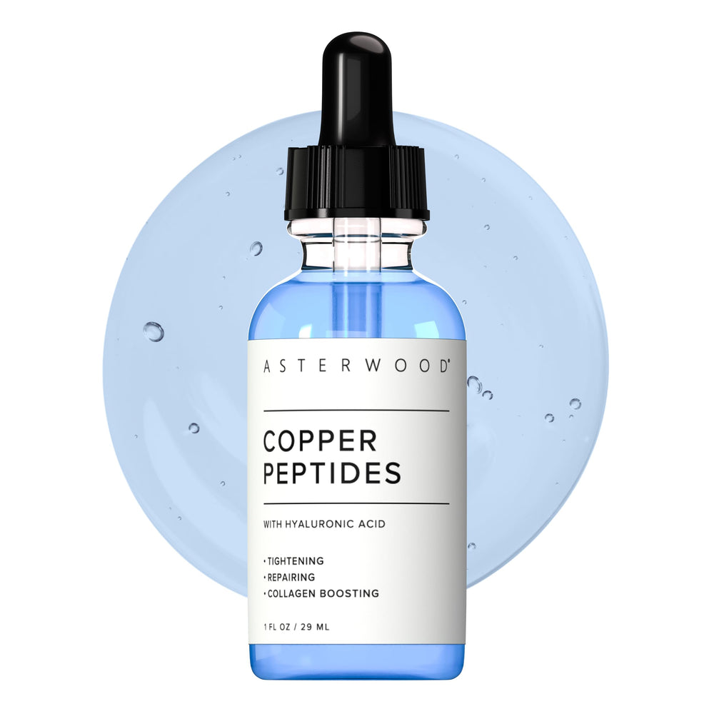 Asterwood Copper Peptides Serum bottle for daily anti-aging care.