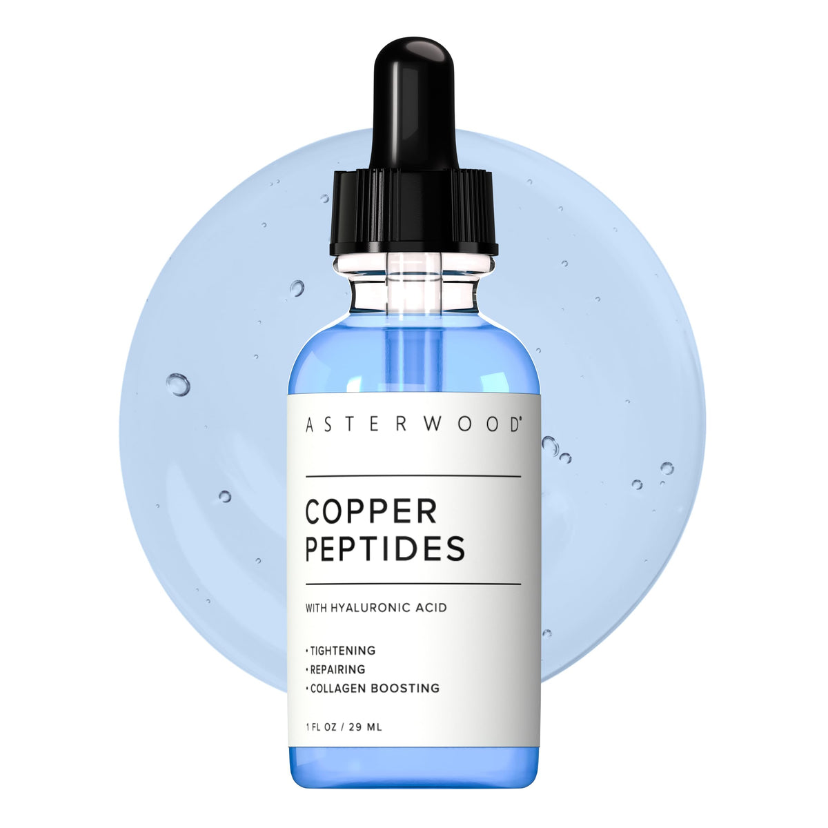 Asterwood Copper Peptides Serum bottle for daily anti-aging care.