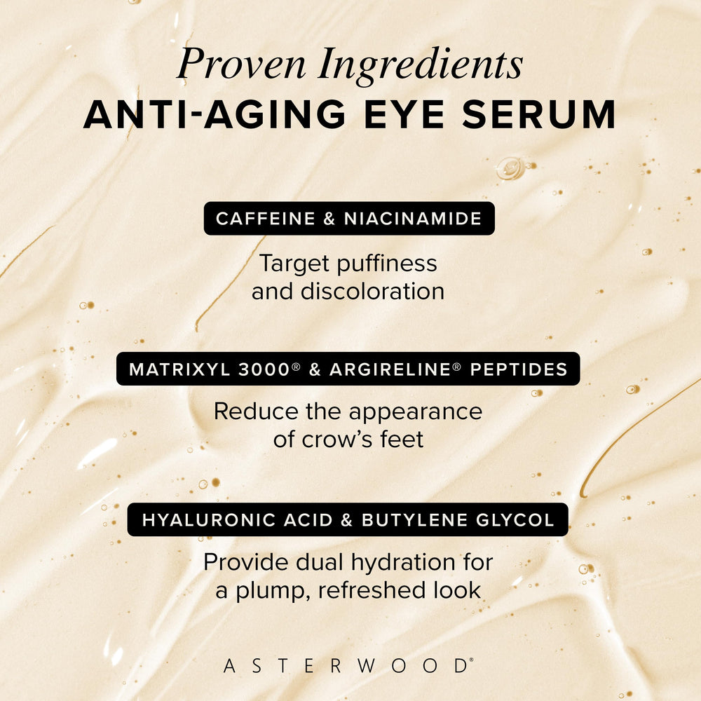 Asterwood Hyaluronic Acid Eye Serum under-eye application glide demonstrates depuffing technique.
