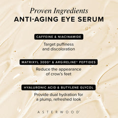 Asterwood Hyaluronic Acid Eye Serum under-eye application glide demonstrates depuffing technique.