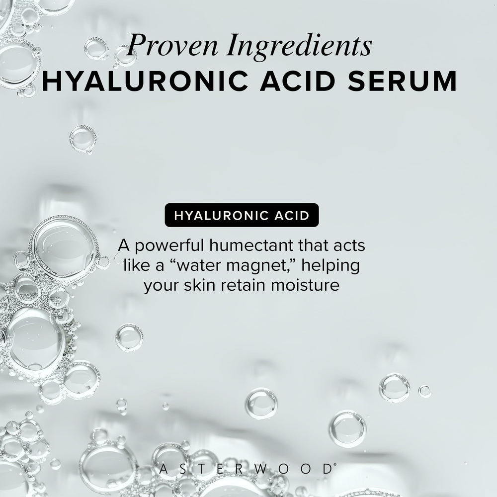 Asterwood serum applied to damp skin for deeper hydration benefits.