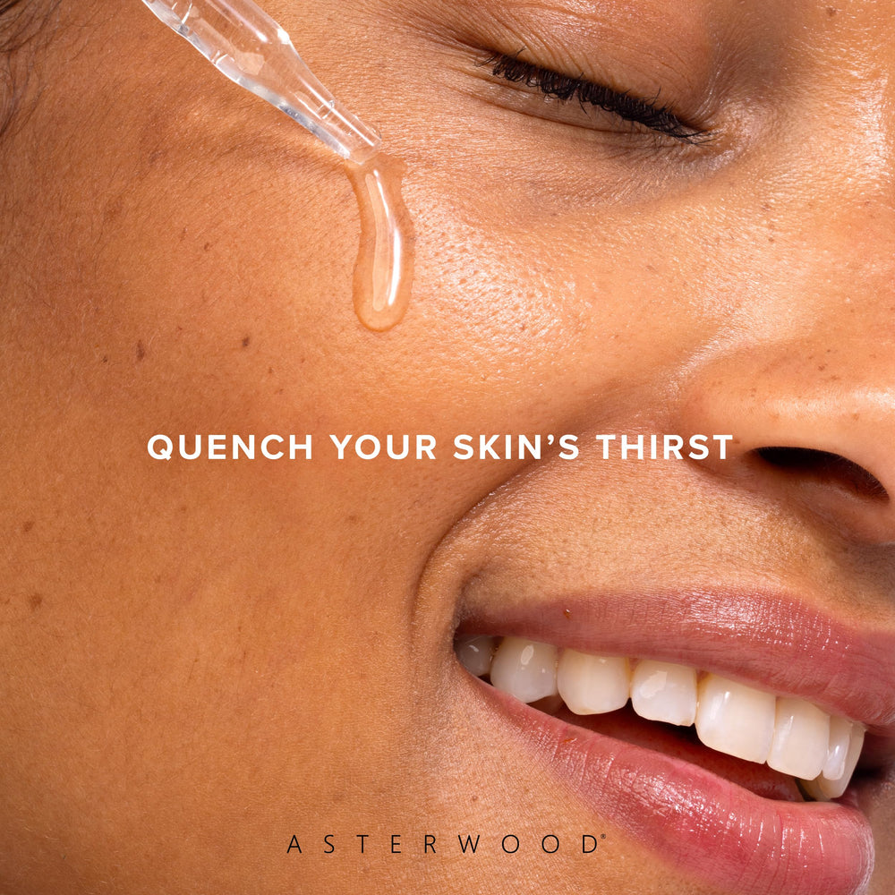Asterwood serum on damp skin enhancing absorption and plumpness.