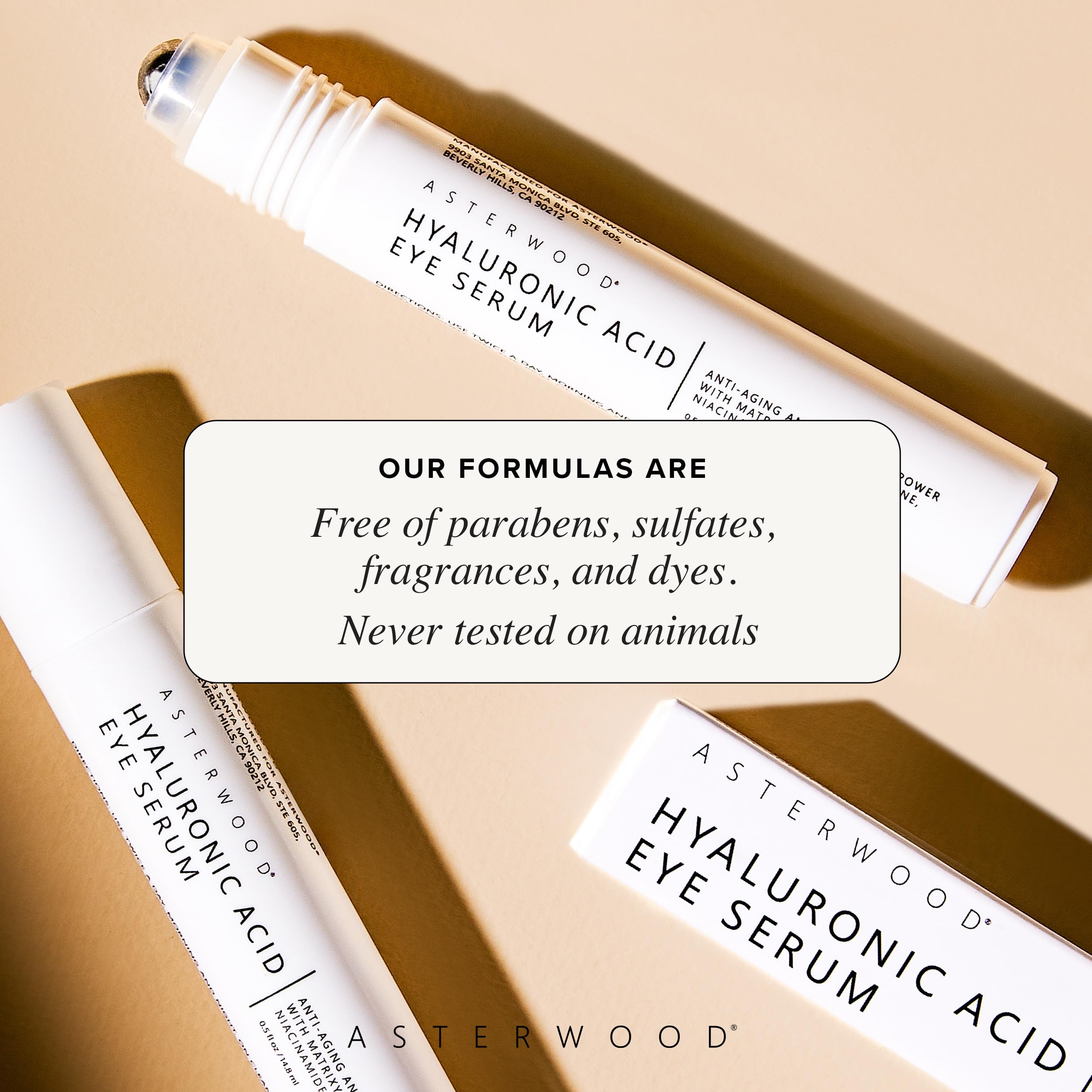 Asterwood Hyaluronic Acid Eye Serum close-up texture highlighting light-gel consistency.