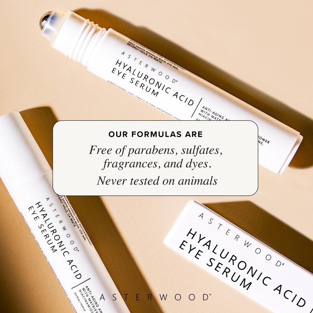 Asterwood Hyaluronic Acid Eye Serum close-up texture highlighting light-gel consistency.