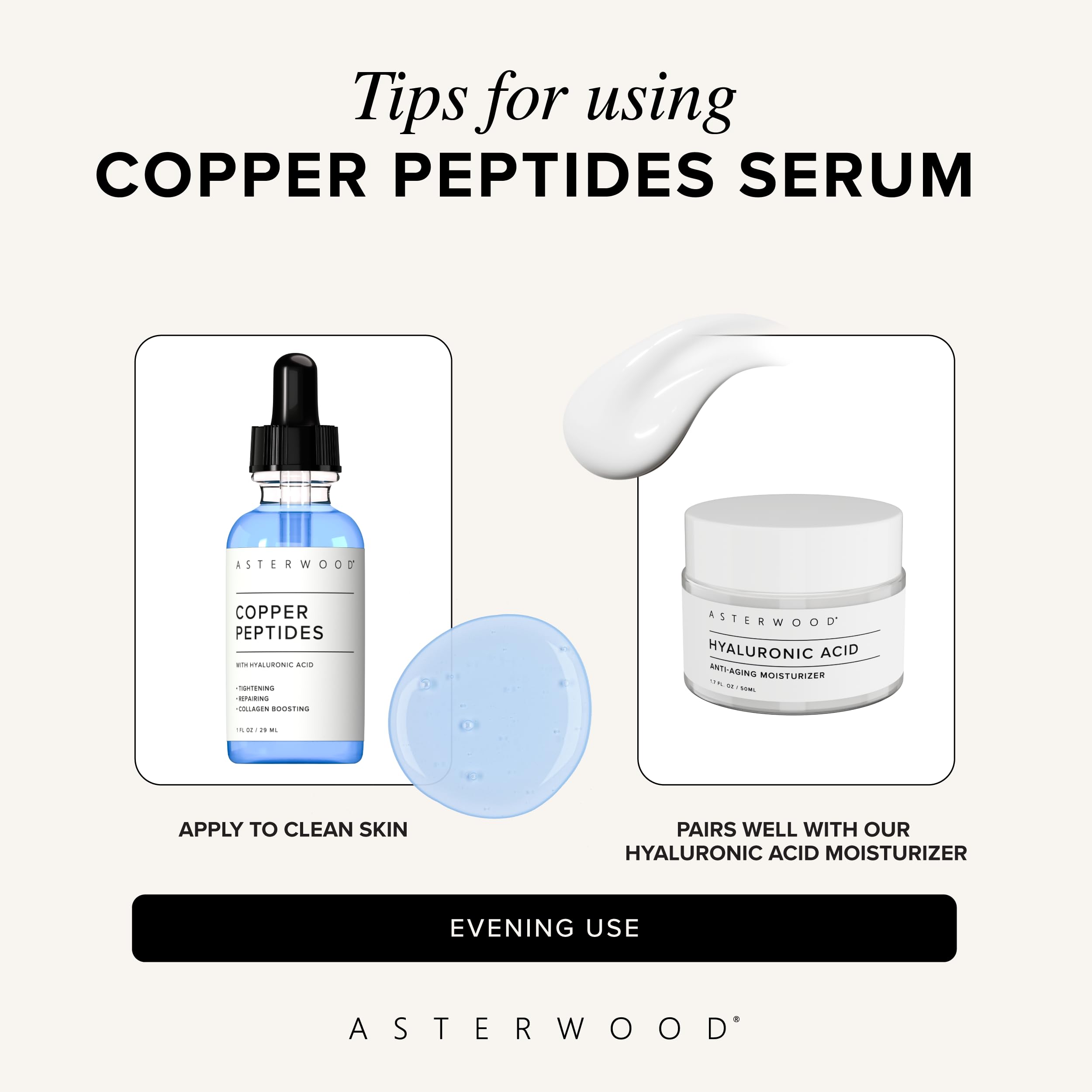 Vegan, cruelty-free label on Asterwood serum packaging.
