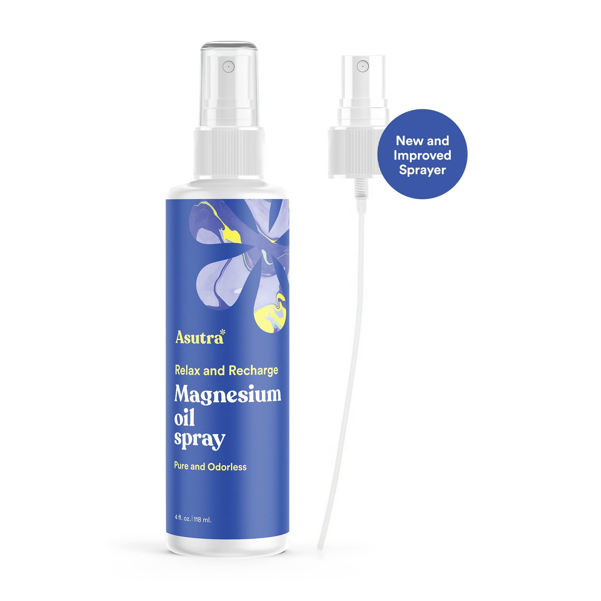 ASUTRA magnesium oil spray sits on nightstand for bedtime routine
