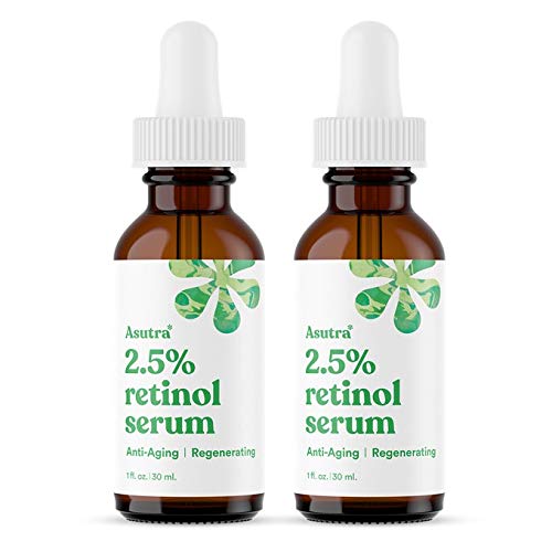 ASUTRA retinol serum bottle with dropper for daily hydration and glow.