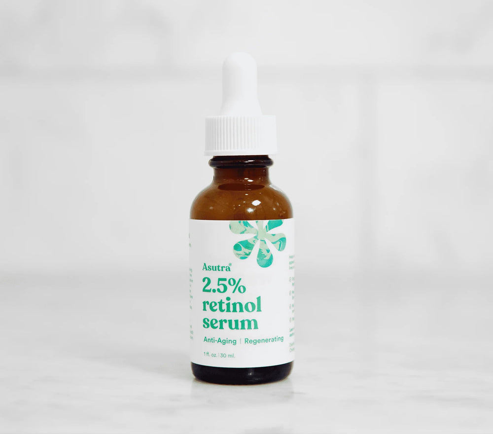 ASUTRA serum applied to face and neck for gentle daily glow.