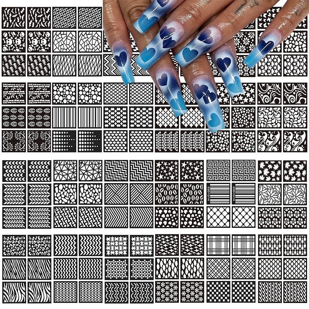 ASVNRES airbrush nail stencils with heart and butterfly for quick DIY nail art