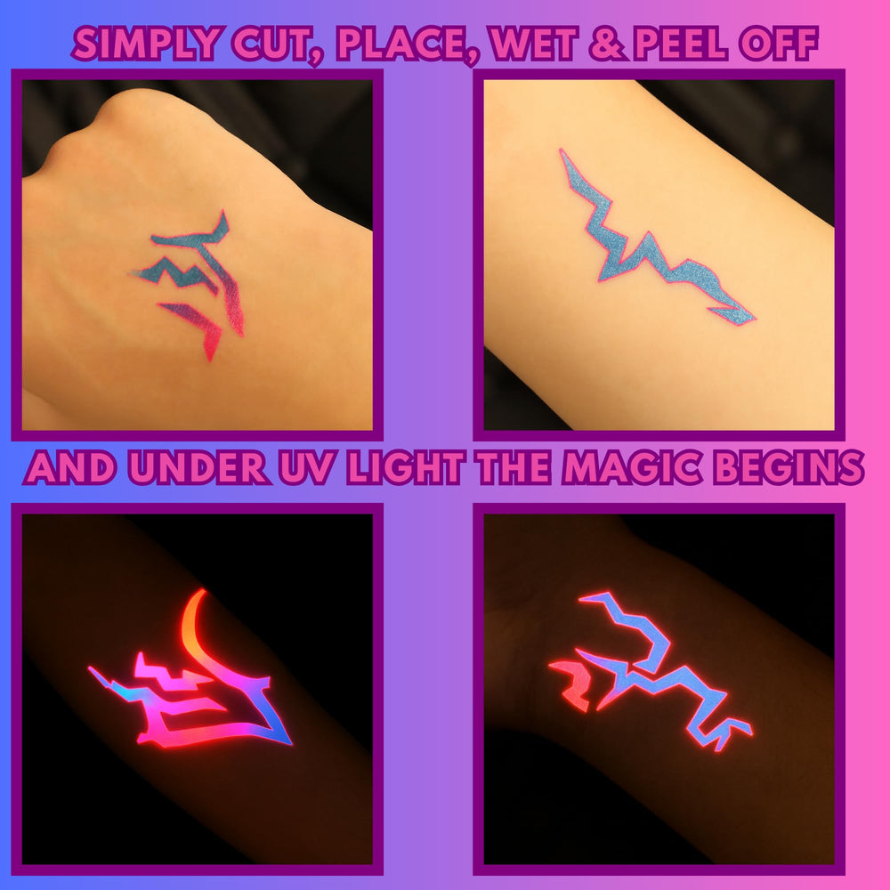 ASVP Shop blue-pink lightning tattoos ideal for Halloween cosplay and festival outfits