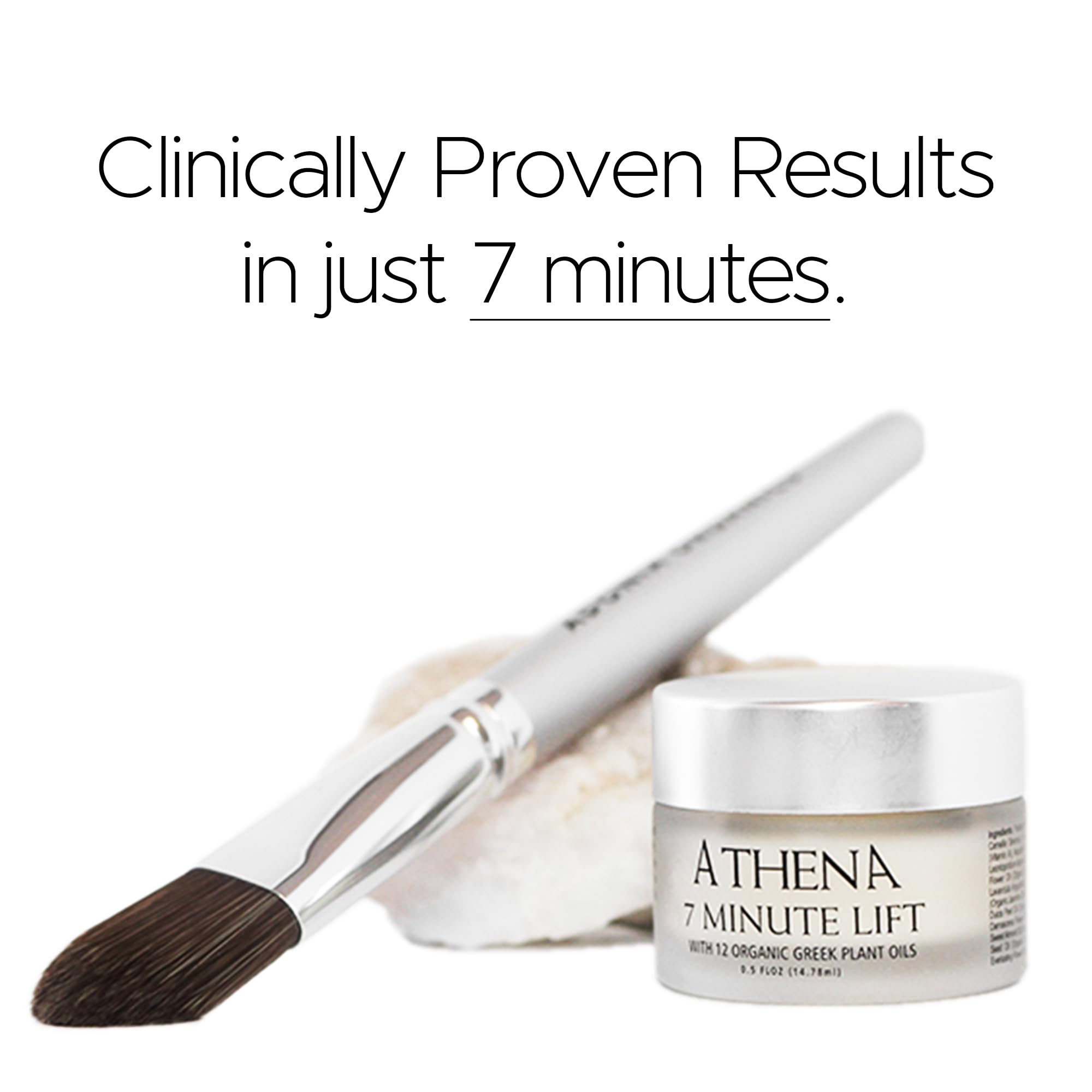 Athena 7 Minute Lift organic greek oils label highlights natural plant-based care.