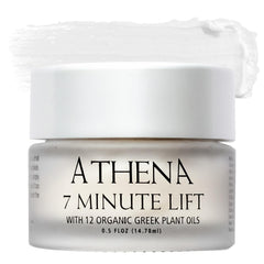 Athena 7 Minute Lift serum bottle close-up shows premium formula for quick smoothing.