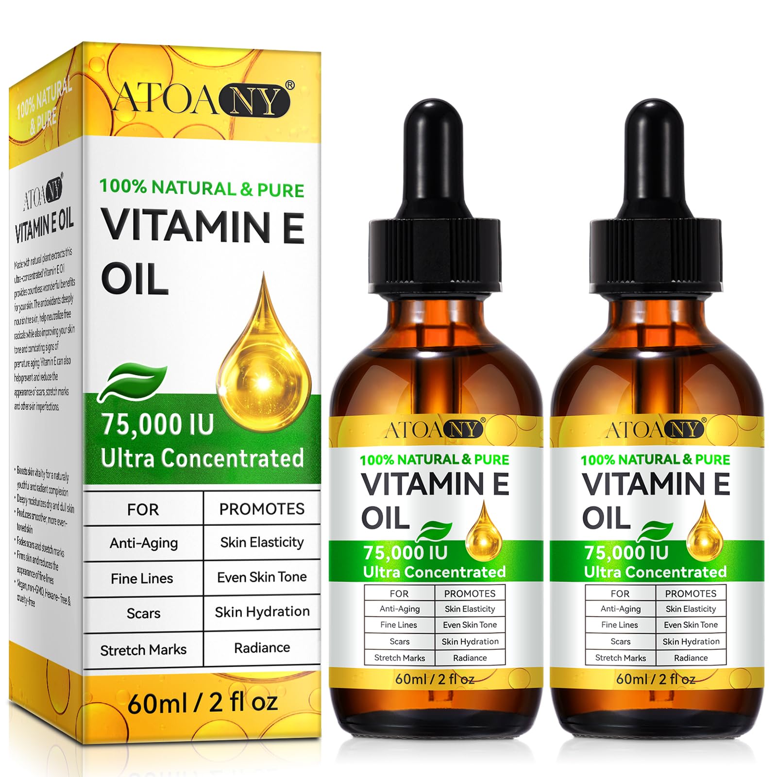 ATOANY Vitamin E Oil bottle, two-pack, for deep hydration and protection.