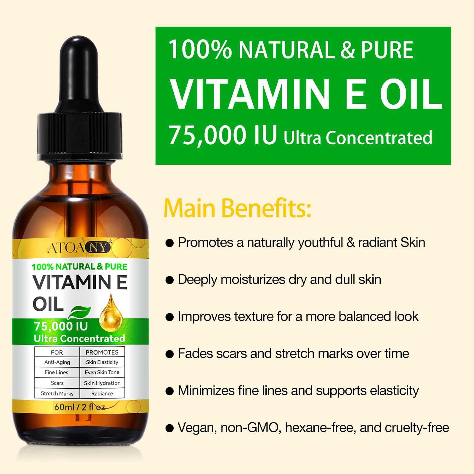 ATOANY Vitamin E Oil applied to the face for gentle hydration.